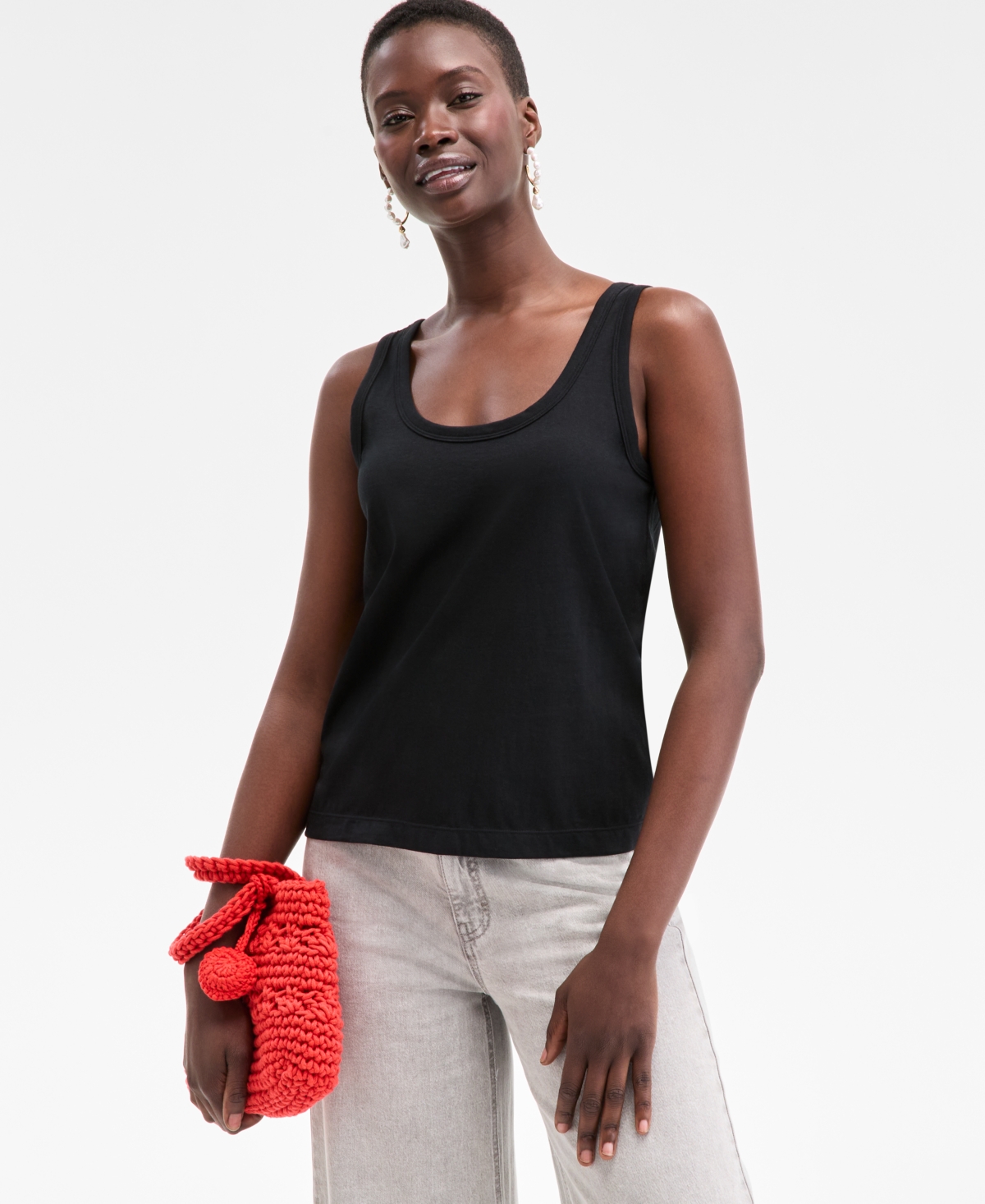 Women's Cotton Striped Scoop Tank Top, Exclusively at Macy's - Dark Bricks Combo