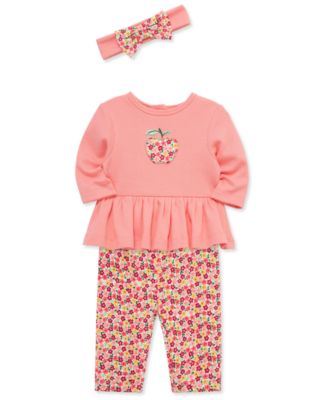 Baby Girls Cotton Apple Bodysuit, Pants & Headband Set  