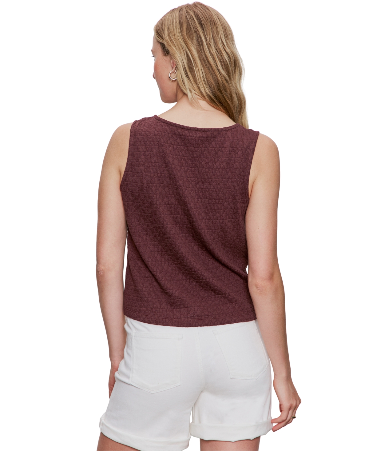 Sanctuary Vacation Textured Tie Front Button-up Tank In Brown