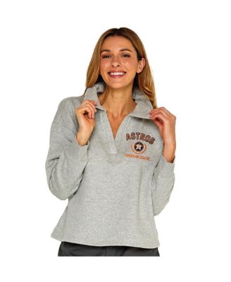 Мягкая, как виноград, женская толстовка-пуловер Houston Astros с воротником-стойкой и V-образным вырезом цвета Хизер серого цвета