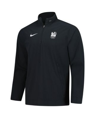 Мужская легкая тренерская куртка Nike LA28 Summer Olympics черного цвета с застежкой на четверть молнии для летних Олимпийских игр
