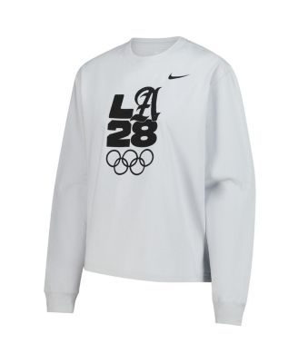 Женская серая футболка Nike LA28 Summer Olympics свободного кроя с длинным рукавом