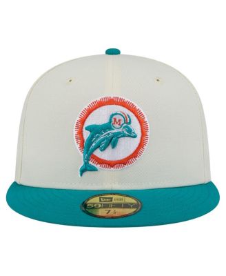 Мужская приталенная шляпа New Era белого цвета/цвета морской волны Miami Dolphins Throwback Main 59FIFTY