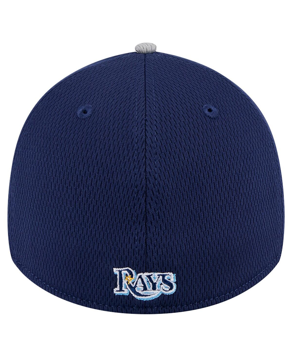 NEW ERA MEN'S GRAY/NAVY TAMPA BAY RAYS VISOR TRIM 39THIRTY FLEX HAT 