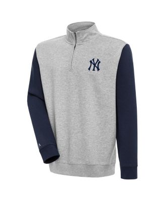 Мужская толстовка-пуловер Antigua Heather Gray/темно-синий New York Yankees Victory Color Block с застежкой на четверть молнии