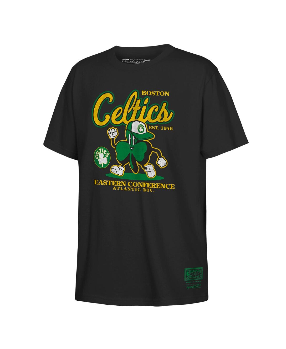 Mitchell & Ness Big Boys And Girls Black Boston Celtics Retro Mascot Script T-shirt