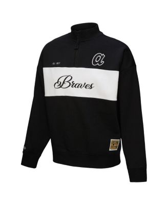 Женский черный пуловер Atlanta Braves от Mitchell & Ness с застежкой на четверть молнии
