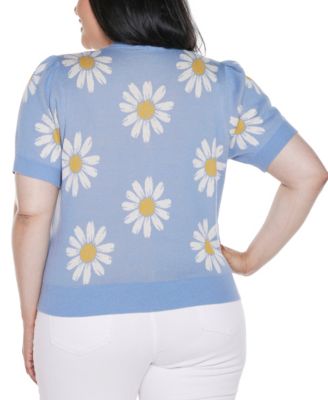 Plus Size Daisy Jacquard V-Neck Cardigan Sweater