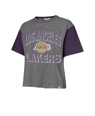 Женская брендовая серая футболка Los Angeles Lakers Rise Clubhouse Ziggy Color Block от бренда '47