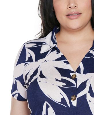 Plus Size Floral Button-Front Knit Top