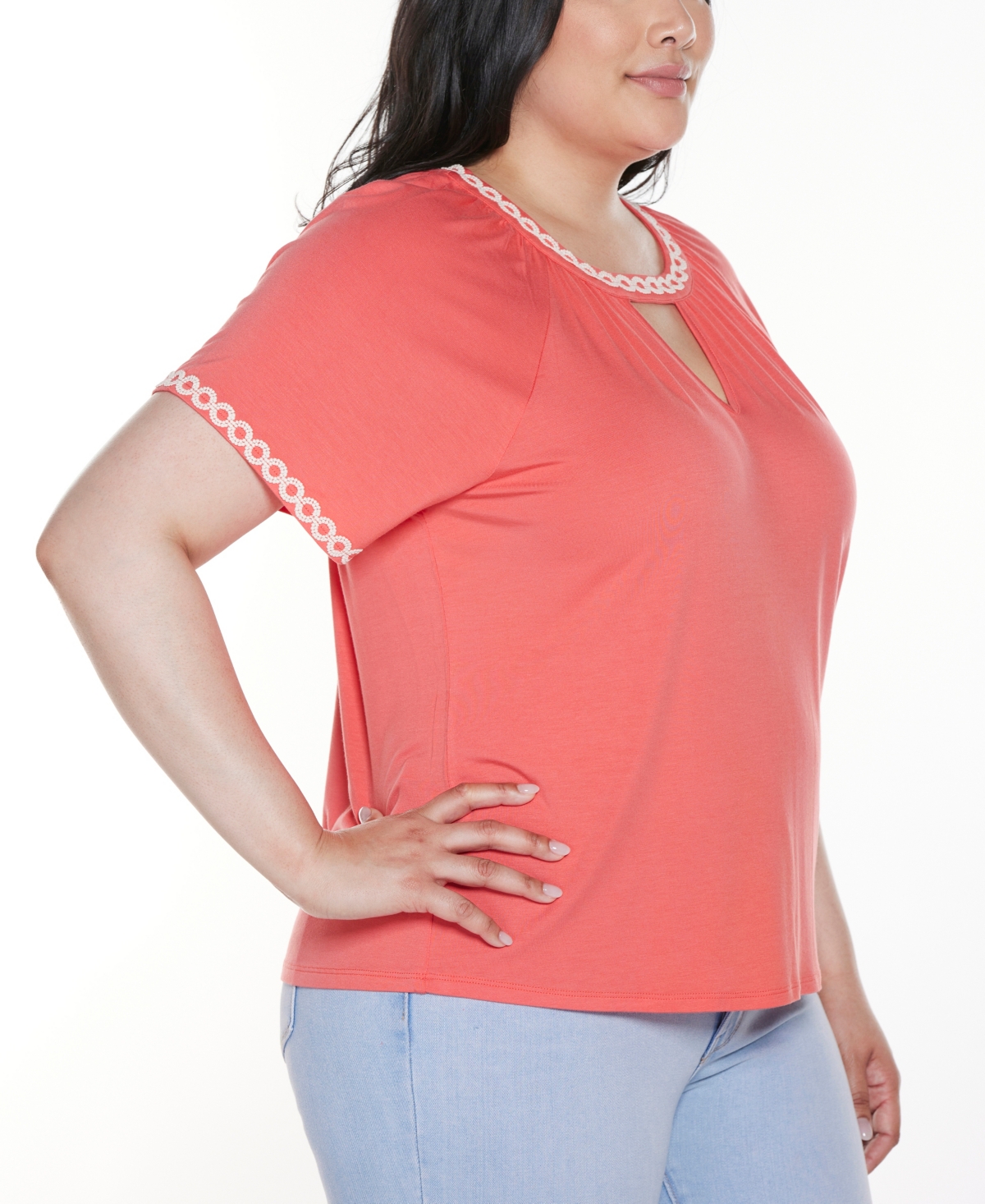 Shop Belldini Plus Size Crochet-trim Short Sleeve Knit Top