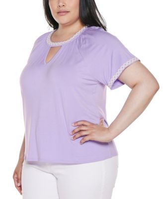 Plus Size Crochet-Trim Short Sleeve Knit Top