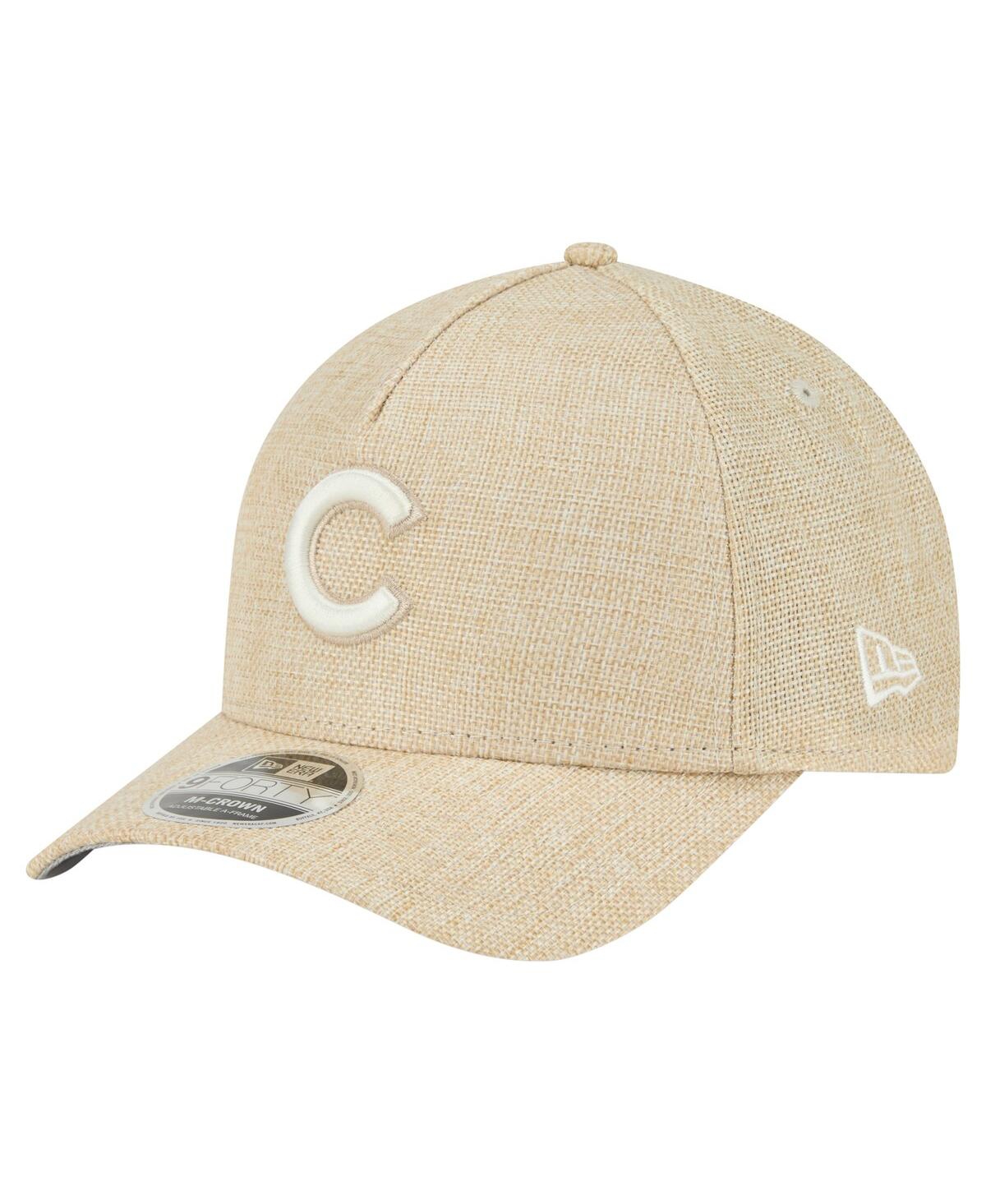 NEW ERA MEN'S BEIGE CHICAGO CUBS COTTON WEAVE M-CROWN A-FRAME 9FORTY ADJUSTABLE HAT 