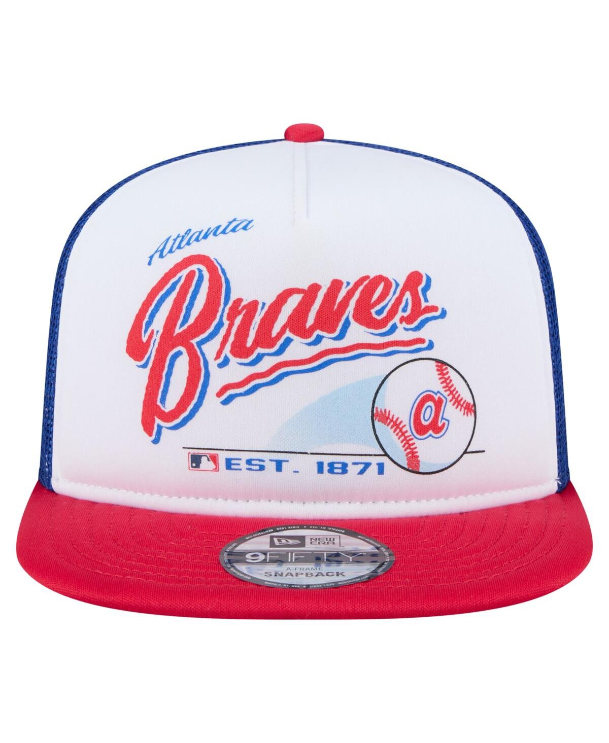 NEW ERA MEN'S WHITE/RED ATLANTA BRAVES RETRO SCRIPT TRUCKER 9FIFTY SNAPBACK HAT 