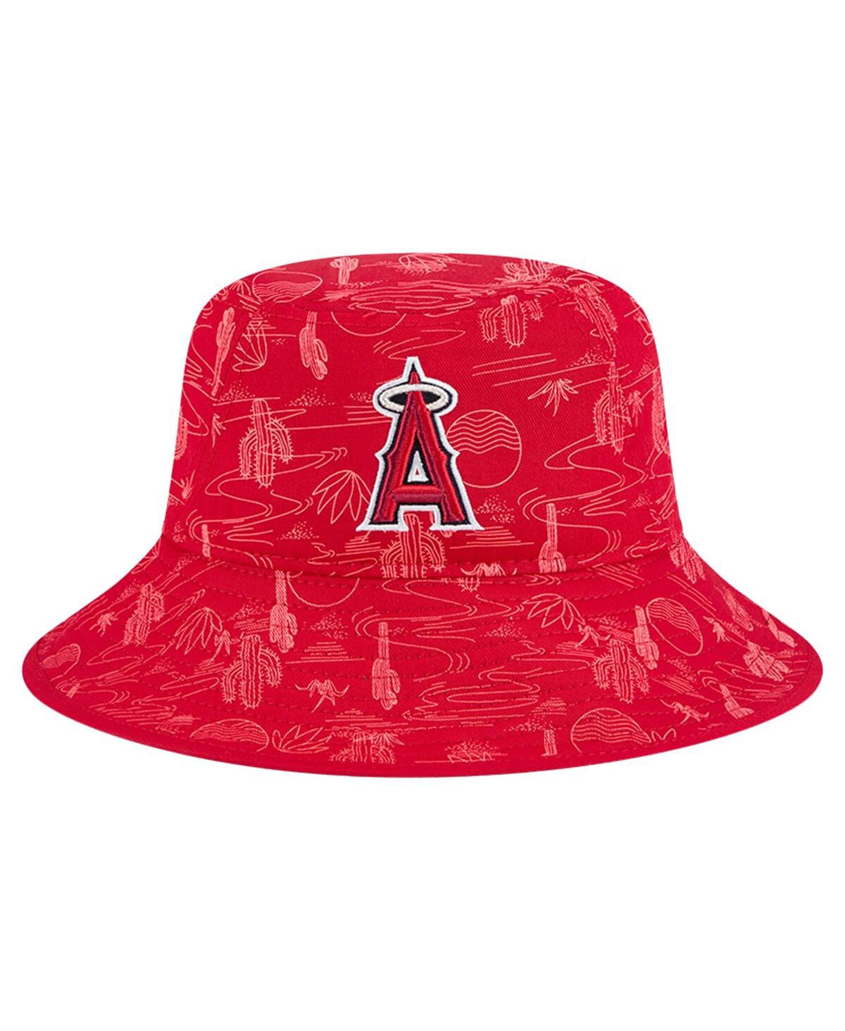 NEW ERA MEN'S RED LOS ANGELES ANGELS 2025 SPRING TRAINING ALL OVER PRINT BUCKET HAT 