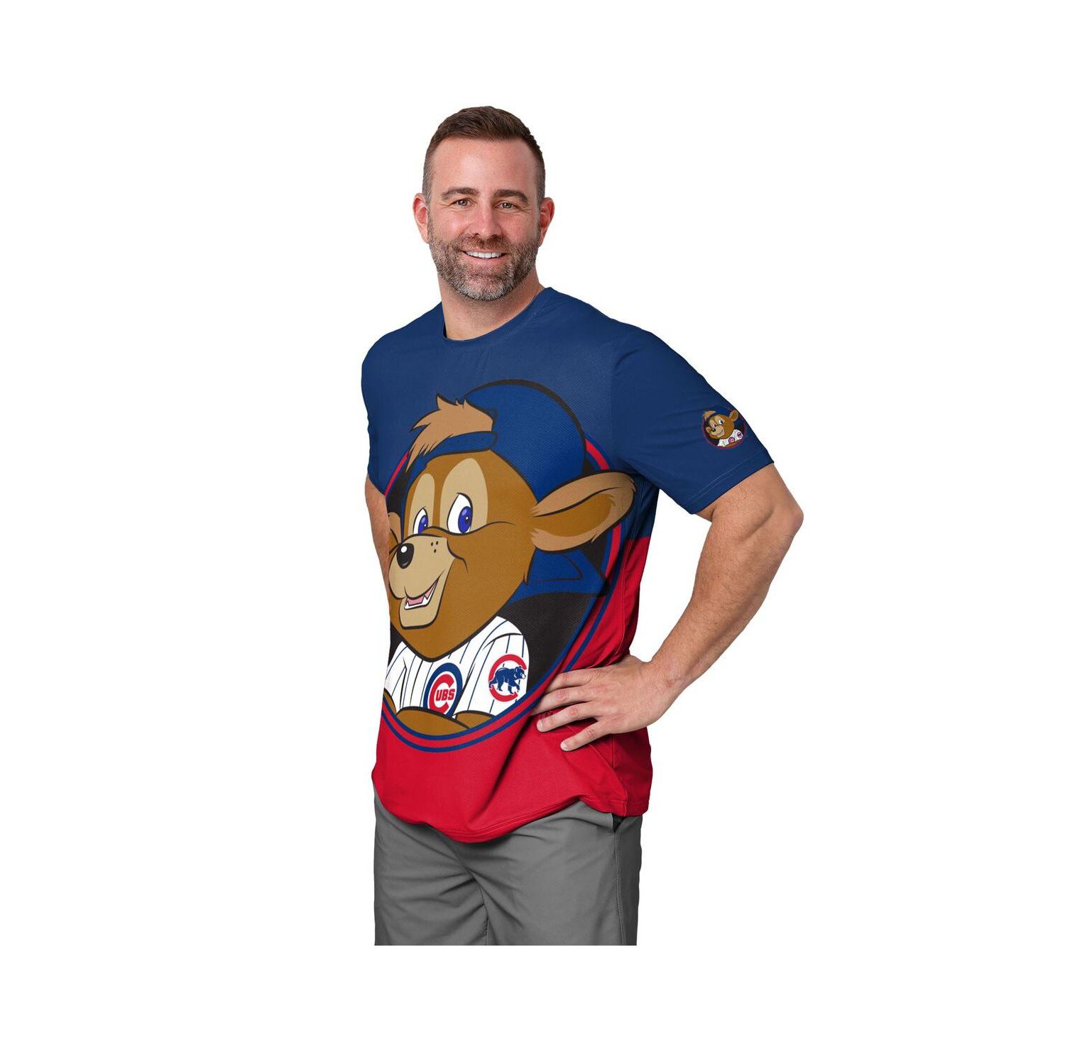 Men's Royal/Red Chicago Cubs Big Logo Mascot T-Shirt