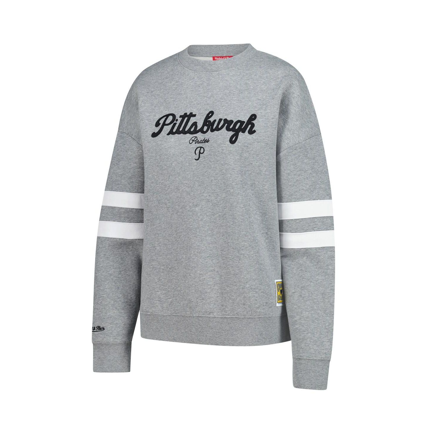 Женская толстовка Mitchell & Ness Heather Gray Pittsburgh Pirates Lightweight Logo Pullover — фото 2