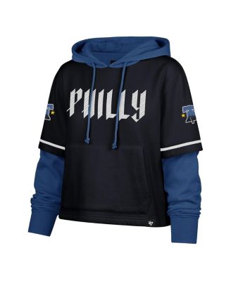 Женская укороченная толстовка-пуловер с коротким рукавом Philadelphia Phillies City Connect от бренда '47 темно-синего цвета
