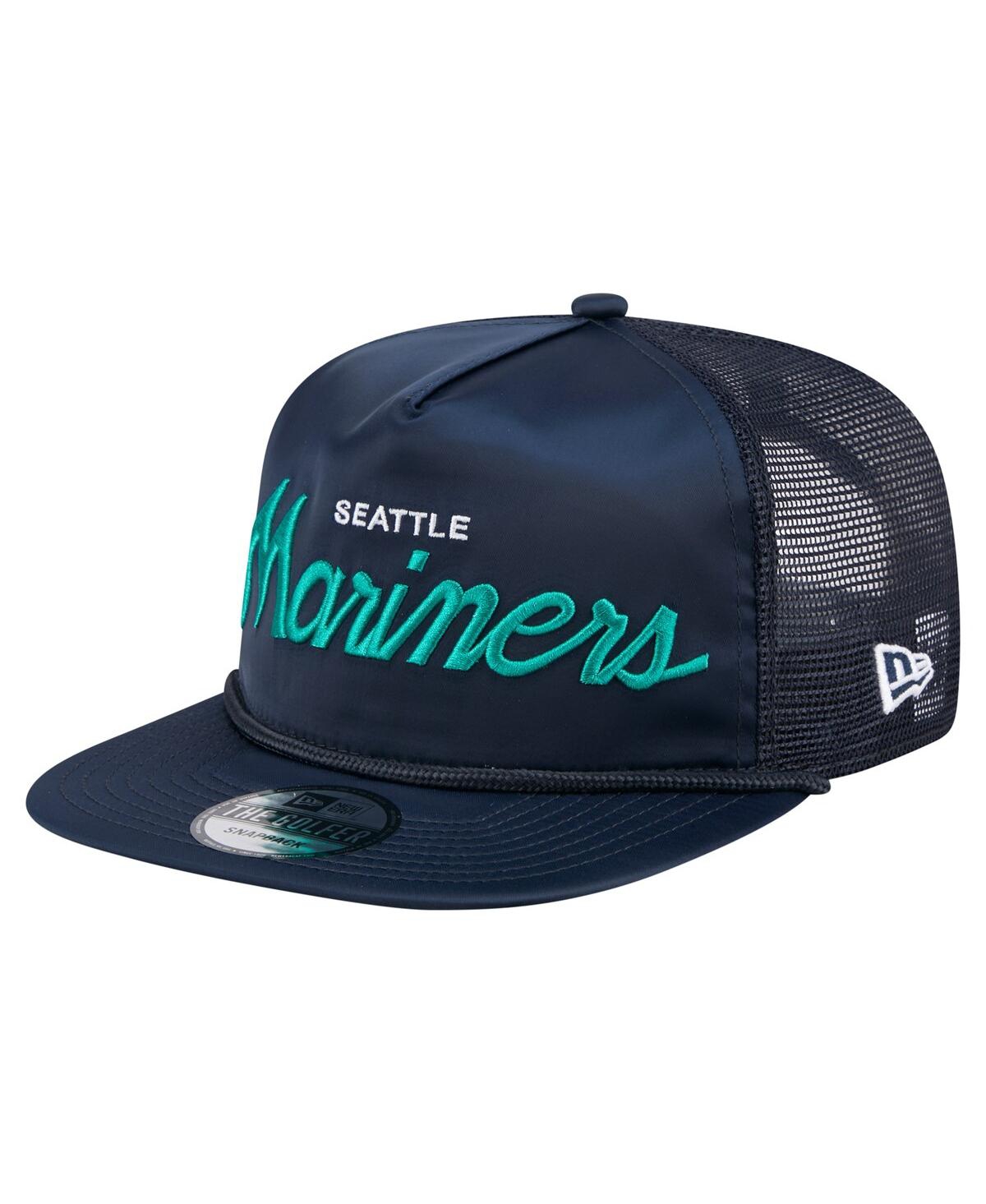 NEW ERA MEN'S NAVY SEATTLE MARINERS RETRO SATIN SCRIPT GOLFER ADJUSTABLE HAT 