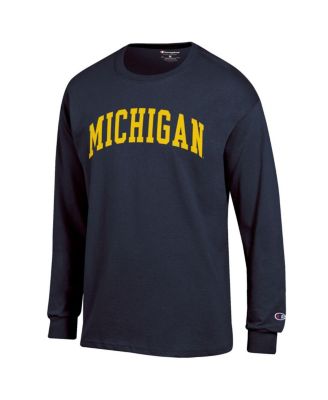 Мужская футболка Champion's Navy Michigan Wolverines Basic Arch с длинным рукавом цвета морской волны Champion