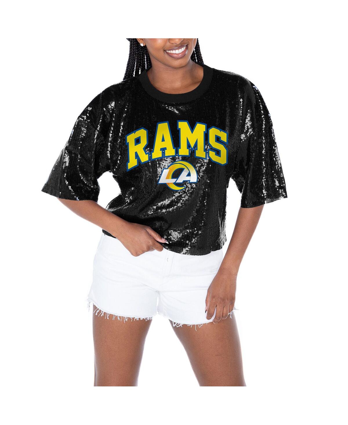 Shop Gameday Couture Women's Black Los Angeles Rams Rise Up Sequin Cropped T-shirt
