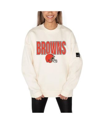 Женская толстовка-пуловер с открытыми плечами из флиса премиум-класса от Gameday Couture с кремовым принтом Cleveland Browns