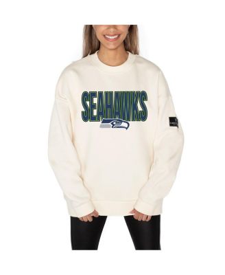 Женский кремовый пуловер с открытыми плечами из флиса премиум-класса Seattle Seahawks от Gameday Couture с открытыми плечами и толстовкой