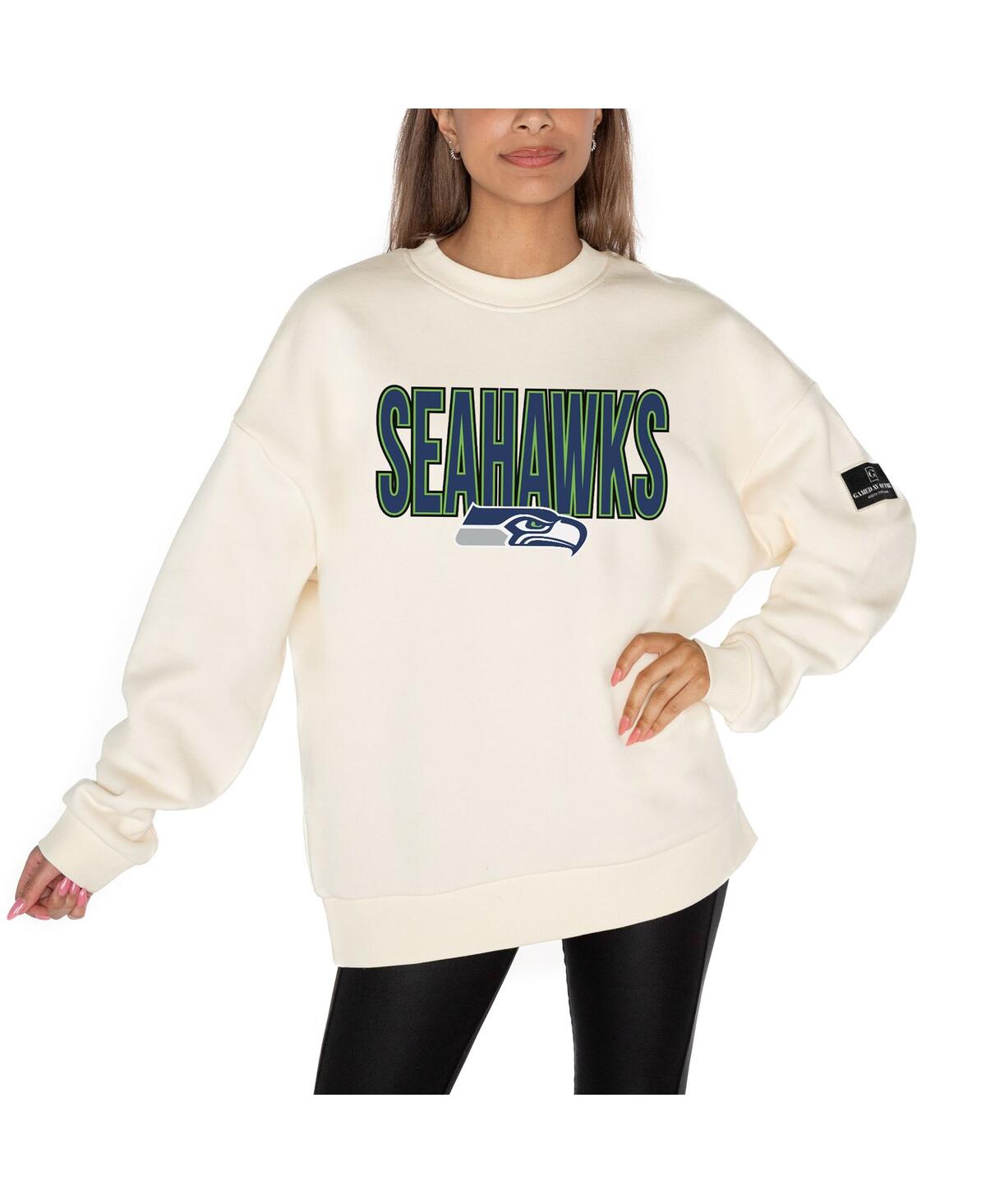 Gameday Couture Women's Cream Seattle Seahawks Premium Fleece Drop Shoulder Pullover Sweatshirt In White