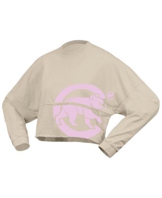 Women's Cream Chicago Cubs Floral Preppy Cropped Long Sleeve T-Shirt