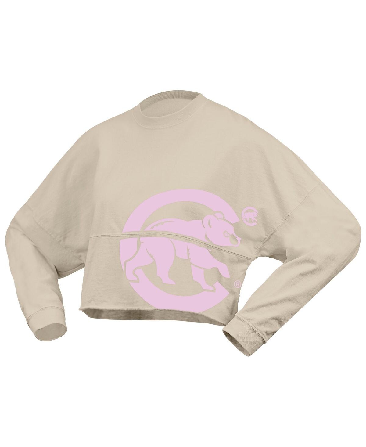 Fanatics Women's Cream Chicago Cubs Floral Preppy Cropped Long Sleeve T-shirt