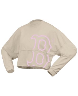 Женская кремовая футболка Fanatics Boston Red Sox с цветочным принтом в опрятном стиле, укороченная футболка с длинным рукавом