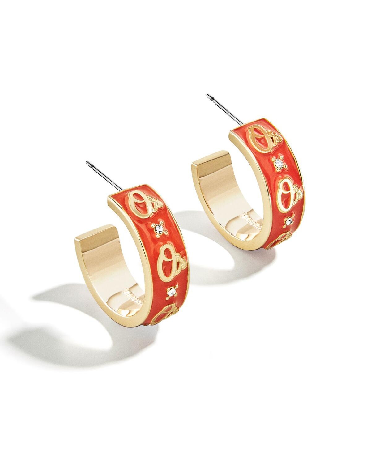 x BaubleBar Baltimore Orioles Enamel Hoop Earrings - Gold, Orange