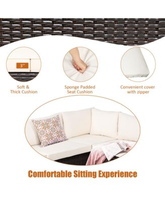 6PCS Rattan Patio Sectional Sofa Conversation Set Outdoor w/ Beige Cushions