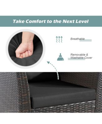 3PCS Patio Furniture Set Conversation Bistro Set w/ Acacia Wood & Cushions Black