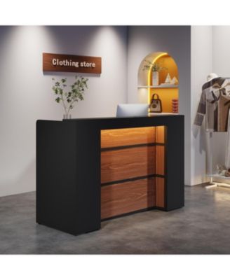 Reception Desk with LED Lights, 63-Inch Front Counter Table for Checkout, Lobby, Salon, Retail, Store, or Office Use