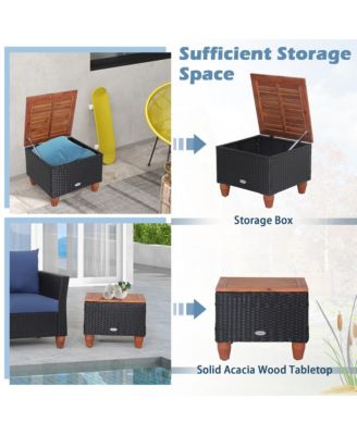 3PCS Patio Rattan Conversation Furniture Set Yard Outdoor w/ Navy Cushions