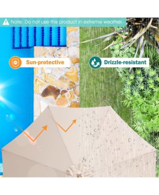 10FT Patio Umbrella Table Market Umbrella w/ 8 Bamboo Ribs Pulley Lift & Ventilation Hole