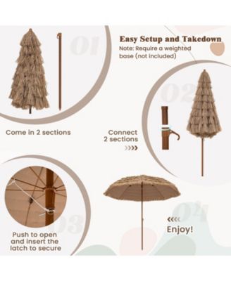 8FT Hula Thatched Tiki Umbrella Hawaiian Style Beach Umbrella Patio