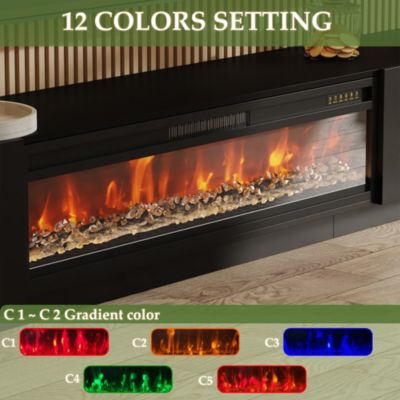 46 Inch black Crystal Electric Fireplace with Black TV Stand, 12 Color Flame, 5 Brightness Levels