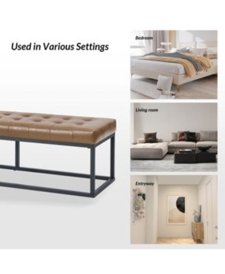 Amalia Mid-century Modern Bench with Button-tufted