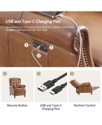 Silvia Button-tufted Genuine Leather Power Recliner with Solid Wood Legs