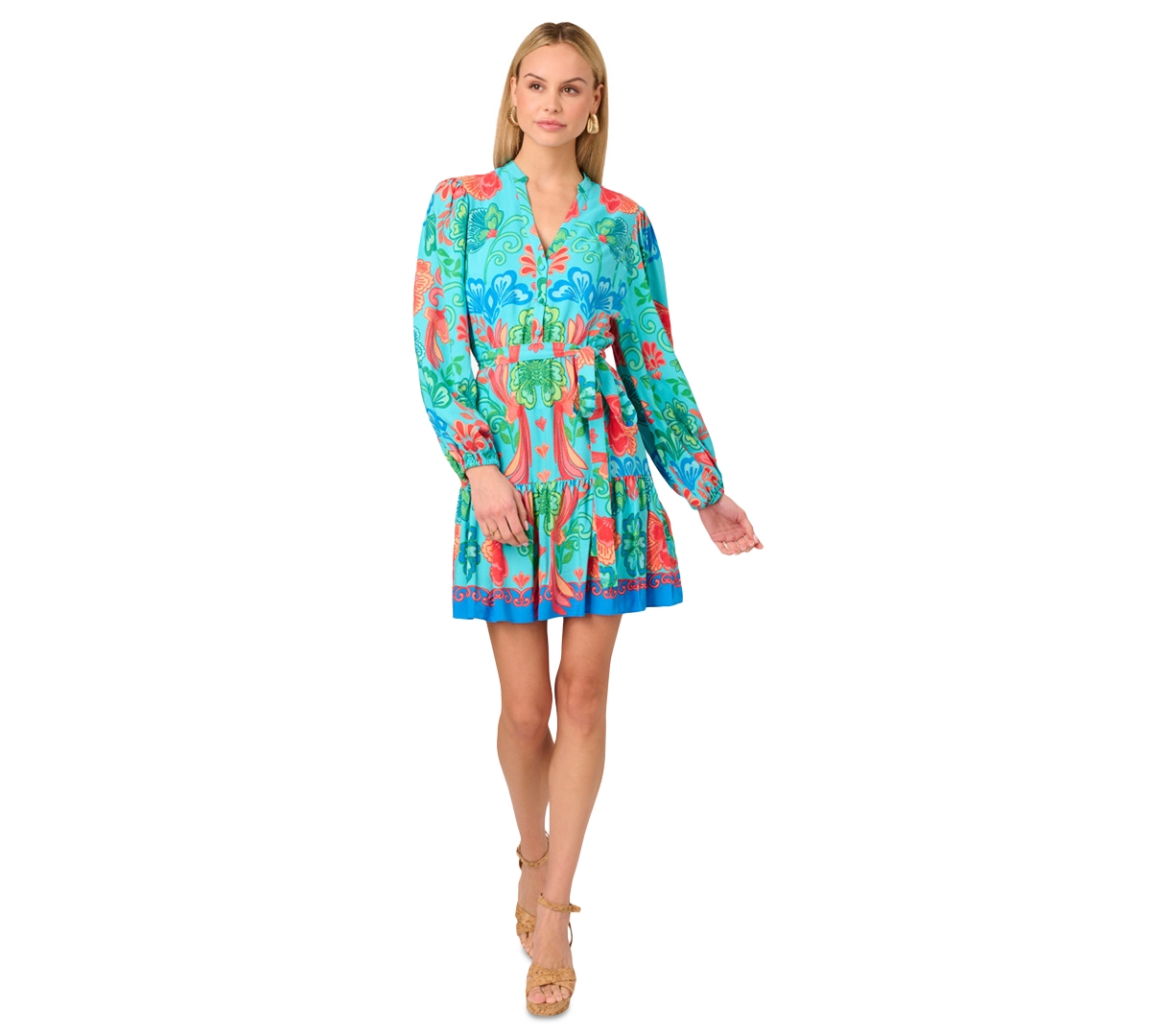 by Adrianna Papell Women's Printed Long-Sleeve Dress - Blue Multi