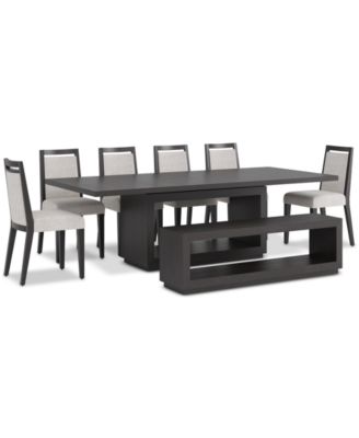 Tivie 8-Pc. Dining Set (Rectangular Table, 6 Wood Dining Chairs & Bench)