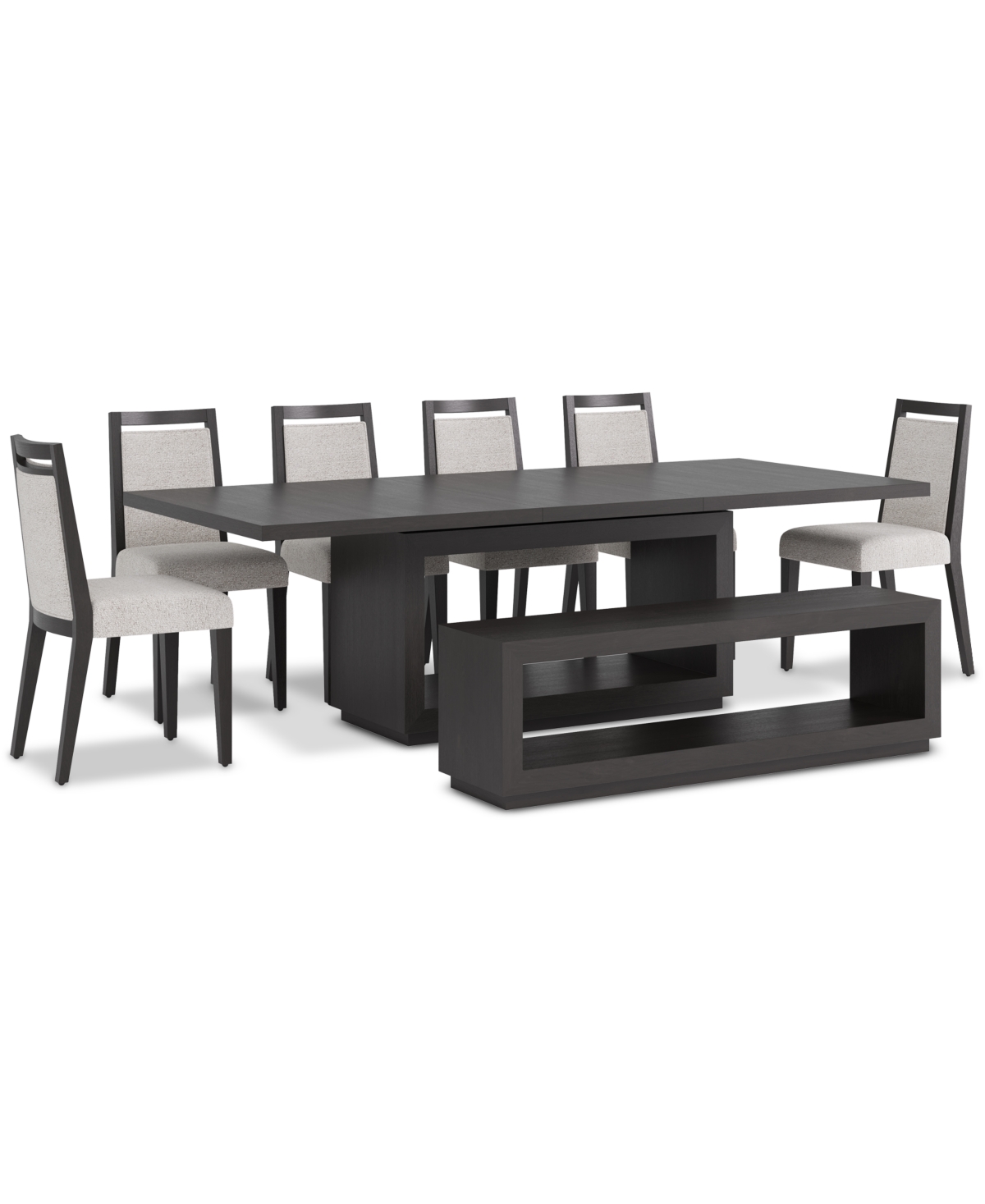 Macy's Tivie 8-pc. Dining Set (rectangular Table, 6 Wood Dining Chairs & Bench) In Black