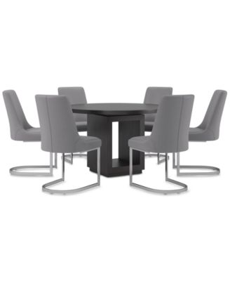 Tivie 7-Pc. Dining Set (Round Table & 6 Metal Dining Chairs)