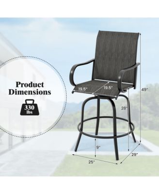 Outdoor Swivel Bar Stool Set of 2 w/Breathable Fabric and Heavy Duty Metal Frame Navy