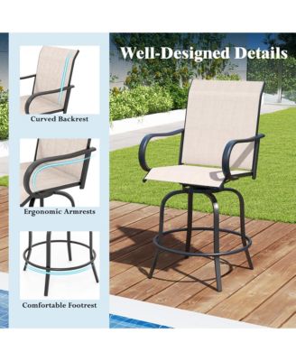 Outdoor Swivel Bar Stool Set of 2 w/Breathable Fabric and Heavy Duty Metal Frame Navy