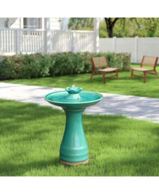 Aqua Glazed Ceramic 22-In Tall Birdbath Fountain