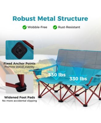 Oversized Camping Chair Folding Loveseat Camping Couch with Cup Holders & Thick Padding