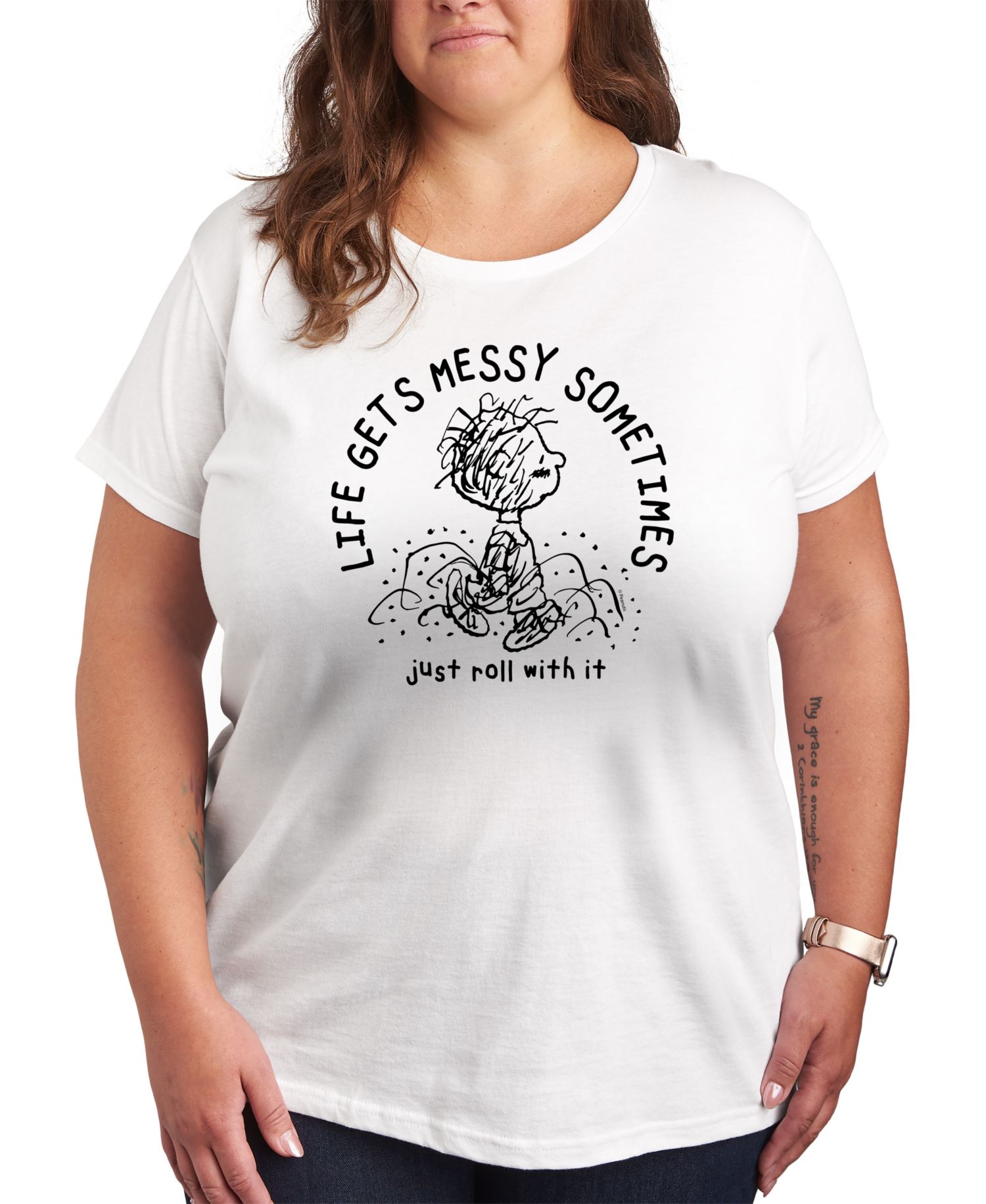 Plus Size Peanuts Linus Life Gets Messy Graphic T-Shirt
